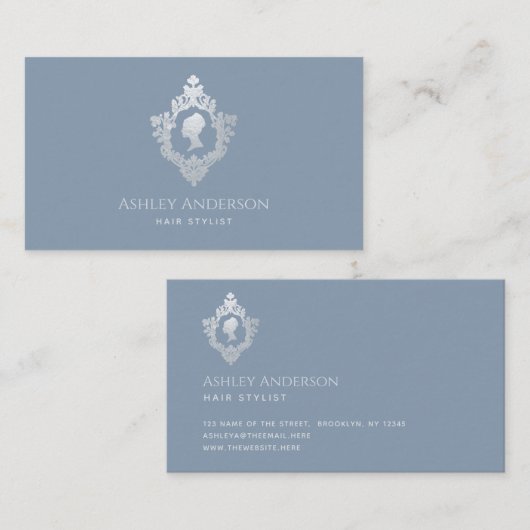 ダスティブルー エレガントレディ ヴィンテージクラスト 偽銀色 名刺 (正面/裏面)