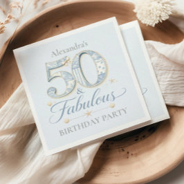 ダスティブルー エレガント 50歳 & ファビュラス 誕生日 スタンダードカクテルナプキン