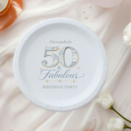 ダスティブルー エレガント 50歳 & ファビュラス 誕生日 ペーパープレート