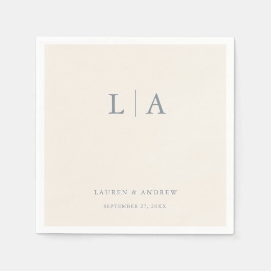 ダスティブルー&クリームベージュモノグラムエレガントな結婚式 スタンダードカクテルナプキン (正面)