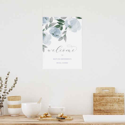 ダスティブルー&グレーウォーターカラーブライダルシャワーへようこそ ポスター (キッチン)