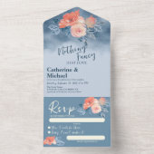 ダスティブルー&コーラルピンクウォーターフローラ結婚ズ オールインワン招待状 (内側)