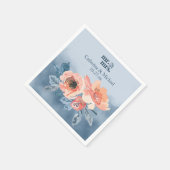 ダスティブルー&コーラルピンクウォーターフローラ結婚ズ スタンダードカクテルナプキン (角)