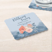 ダスティブルー&コーラルピンクウォーターフローラ結婚ズ ペーパーコースター (アングル)