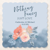 ダスティブルー&コーラルピンクウォーターフローラ結婚ズ ペーパーコースター (正面)