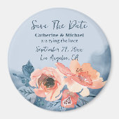 ダスティブルー&コーラルピンクウォーターフローラ結婚ズ マグネット (正面)