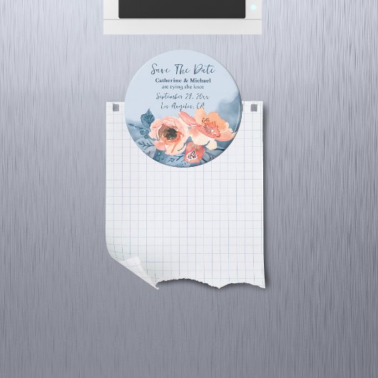 ダスティブルー&コーラルピンクウォーターフローラ結婚ズ マグネット