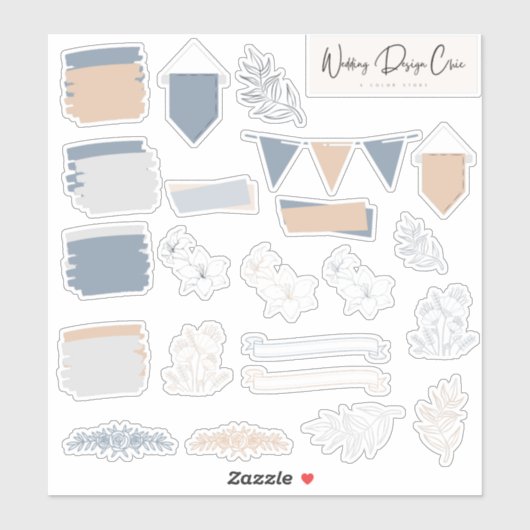 ダスティブルー&コーラルフローラスクラップブック作りジャーナル シール (シート)