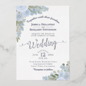 ダスティブルー&シルバーウォーターカラーフローラボホ結婚ズ 箔招待状 (正面)
