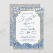 ダスティブルー&シルバーグリッターグラデーションブライダルシャワー 招待状 (正面/裏面)