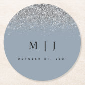ダスティブルー&シルバーグリッター結婚ズ ラウンドペーパーコースター (正面)