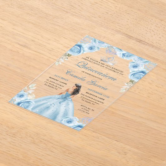 ダスティブルー&シルバーフローラプリンセスキンセアニラ アクリル招待状 (レイダウン)