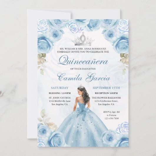 ダスティブルー&シルバーフローラプリンセスキンセアニラ 招待状 (正面)