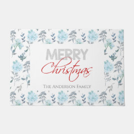 ダスティブルー&シルバーフローラ水彩ドアマット ドアマット