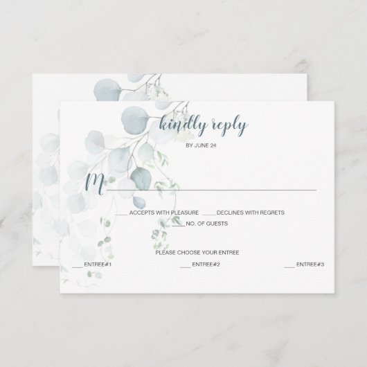 ダスティブルー&セージグリーンユーカリの食事選定 出欠カード (正面/裏面)