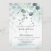 ダスティブルー&セージグリーンユーカリ結婚ズ 招待状 (正面/裏面)