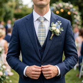 ダスティブルー セージグリーン プリント クラシカルな結婚式 ネクタイ