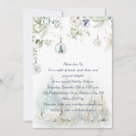 ダスティブルー，セージ緑の緑のクリスマスパーティー 招待状