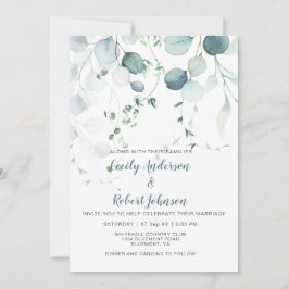 ダスティブルー&セージ緑ユーカリプトゥスオンホワイト 招待状
