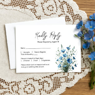 ダスティブルー&セージBohoシックなワイルドフラワー結婚ズ 出欠カード