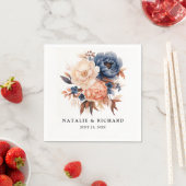ダスティブルー&テラコッタフローラの水色結婚ズ スタンダードカクテルナプキン (インサイチュ)