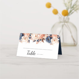 ダスティブルー&テラコッタフローラの水色結婚ズ プレイスカード