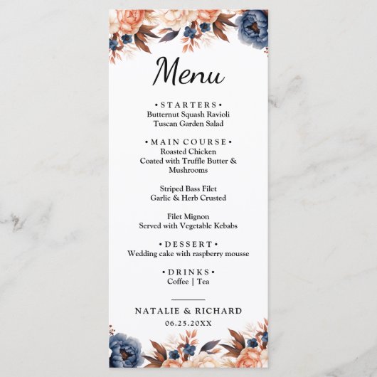 ダスティブルー&テラコッタフローラの水色結婚ズ メニュー (正面)