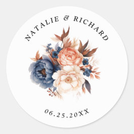 ダスティブルー&テラコッタフローラの水色結婚ズ ラウンドシール