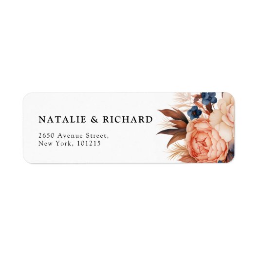 ダスティブルー&テラコッタフローラの水色結婚ズ ラベル (正面)