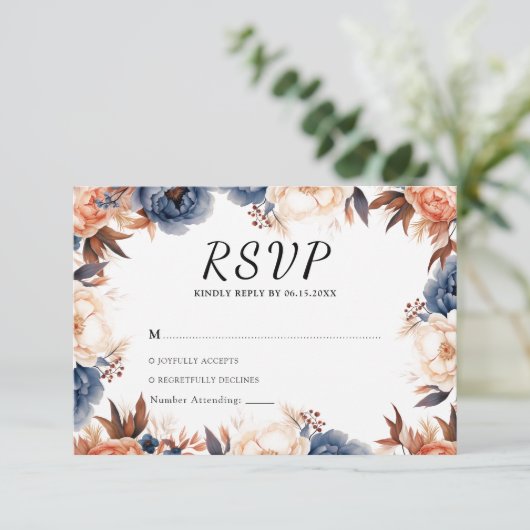 ダスティブルー&テラコッタフローラの水色結婚ズ 出欠カード (スタンド正面)