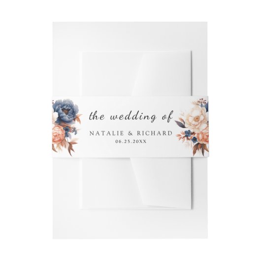 ダスティブルー&テラコッタフローラの水色結婚ズ 招待状ベリーバンド (正面例)