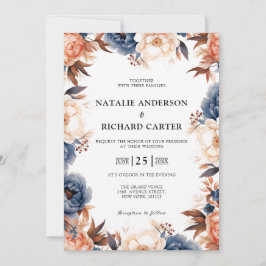 ダスティブルー&テラコッタフローラの水色結婚ズ 招待状