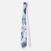 ダスティブルー&ネイビーウォーター色のフローラ結婚ズグルーム ネクタイ (正面)