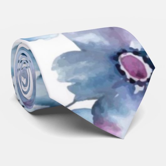 ダスティブルー&ネイビーウォーター色のフローラ結婚ズグルーム ネクタイ (ロール)