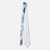 ダスティブルー&ネイビーウォーター色のフローラ結婚ズグルーム ネクタイ (裏面)