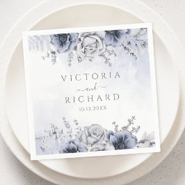 ダスティブルー&ネイビーフローラエレガントな結婚式 スタンダードカクテルナプキン