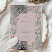 ダスティブルー&バラクオーツヴィンテージウェディング 箔招待状