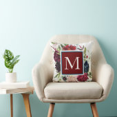 ダスティブルー(バーガンディワインフローラモノグラム) クッション (椅子)