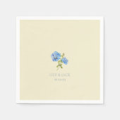 ダスティブルー&パステルイエローアジサイ結婚ズ スタンダードカクテルナプキン (正面)