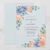 ダスティブルー ピーチの素晴らしい春の結婚式 招待状 (正面/裏面)