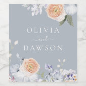 ダスティブルー&ピーチウェディングパーティーまたは婚約 ワインラベル (シングルラベル)