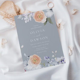 ダスティブルー&ピーチモダンエレガントな結婚式 招待状