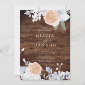 ダスティブルー&ピーチ素朴ウッド結婚ズ 招待状 (正面)