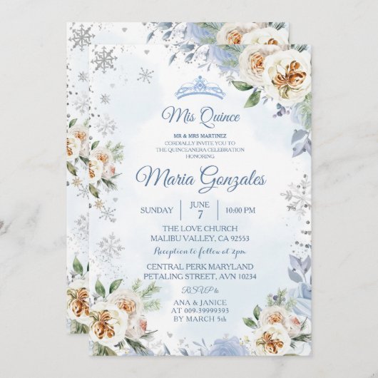 ダスティブルー&フローラスウィート15th誕生日招待状 招待状 (正面/裏面)