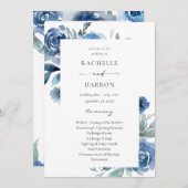 ダスティブルー&ブルーフローラ結婚式プログラム 招待状 (正面/裏面)