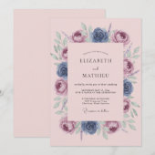 ダスティブルー+ブロッサム+アーティストリー結婚式 招待状 (正面/裏面)