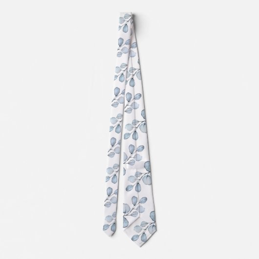 ダスティブルー&ホワイトエレガントユーカリ結婚ス ネクタイ (裏面)