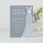 ダスティブルー&ホワイトドレスブライダルシャワー 招待状 (スタンド正面)