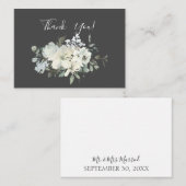 ダスティブルー&ホワイトフローラありがとう – グレー ノートカード (正面/裏面)