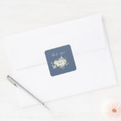 ダスティブルー&ホワイトフローラありがとう – Blue スクエアシール (封筒)
